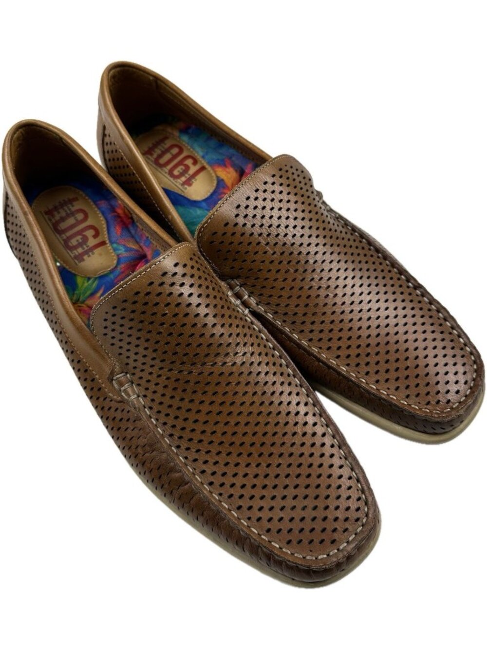 1901 Mens Brown Leather Perforated Slip On Loafers Casual Comfort Shoes 11 M